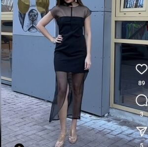 ZARA CONTRASTING ORGANZA BLACK DRESS blogger favorite sz S new